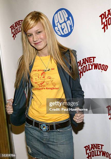 Actress Brie Larson attends Popstar! Magazine's album release party for Jesse McCartney's new CD "Beautiful Soul" on September 17, 2004 at Planet...