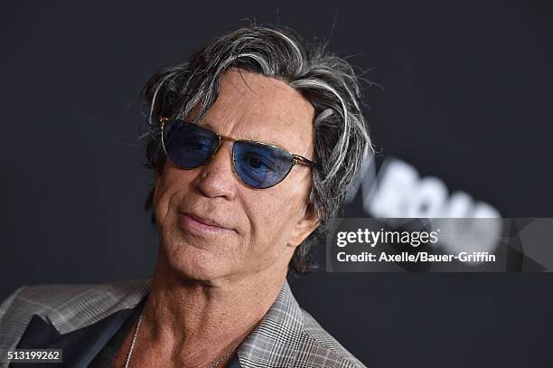 Actor Mickey Rourke arrives at the premiere of Open Road's 'Triple 9' at Regal Cinemas L.A. Live on February 16, 2016 in Los Angeles, California.