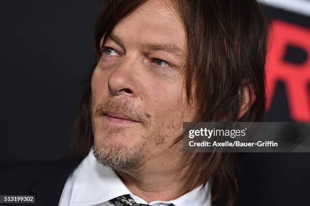 Actor Norman Reedus arrives at the premiere of Open Road's 'Triple 9' at Regal Cinemas L.A. Live on February 16, 2016 in Los Angeles, California.