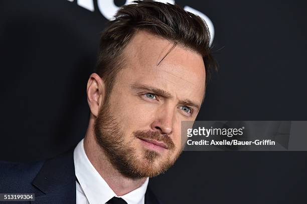 Actor Aaron Paul arrives at the premiere of Open Road's 'Triple 9' at Regal Cinemas L.A. Live on February 16, 2016 in Los Angeles, California.