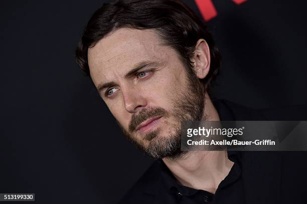 Actor Casey Affleck arrives at the premiere of Open Road's 'Triple 9' at Regal Cinemas L.A. Live on February 16, 2016 in Los Angeles, California.