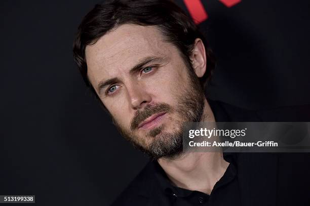 Actor Casey Affleck arrives at the premiere of Open Road's 'Triple 9' at Regal Cinemas L.A. Live on February 16, 2016 in Los Angeles, California.