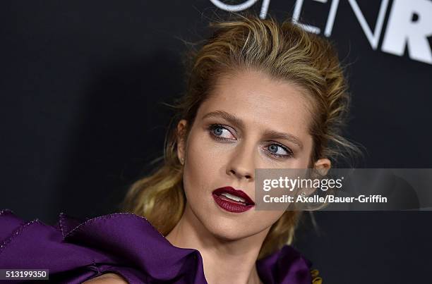 Actress Teresa Palmer arrives at the premiere of Open Road's 'Triple 9' at Regal Cinemas L.A. Live on February 16, 2016 in Los Angeles, California.