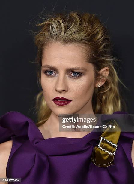 Actress Teresa Palmer arrives at the premiere of Open Road's 'Triple 9' at Regal Cinemas L.A. Live on February 16, 2016 in Los Angeles, California.