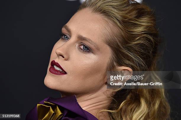 Actress Teresa Palmer arrives at the premiere of Open Road's 'Triple 9' at Regal Cinemas L.A. Live on February 16, 2016 in Los Angeles, California.