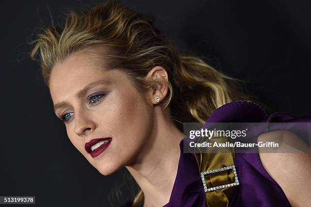 Actress Teresa Palmer arrives at the premiere of Open Road's 'Triple 9' at Regal Cinemas L.A. Live on February 16, 2016 in Los Angeles, California.