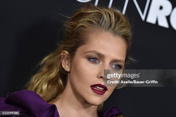 Actress Teresa Palmer arrives at the premiere of Open Road's 'Triple 9' at Regal Cinemas L.A. Live on February 16, 2016 in Los Angeles, California.