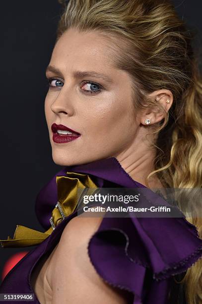 Actress Teresa Palmer arrives at the premiere of Open Road's 'Triple 9' at Regal Cinemas L.A. Live on February 16, 2016 in Los Angeles, California.