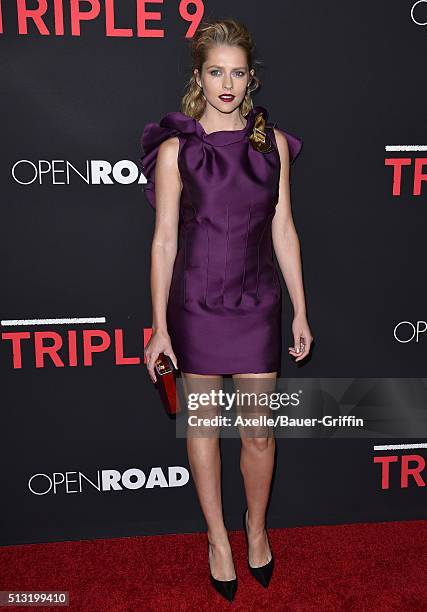 Actress Teresa Palmer arrives at the premiere of Open Road's 'Triple 9' at Regal Cinemas L.A. Live on February 16, 2016 in Los Angeles, California.