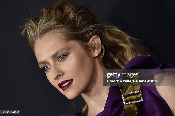 Actress Teresa Palmer arrives at the premiere of Open Road's 'Triple 9' at Regal Cinemas L.A. Live on February 16, 2016 in Los Angeles, California.