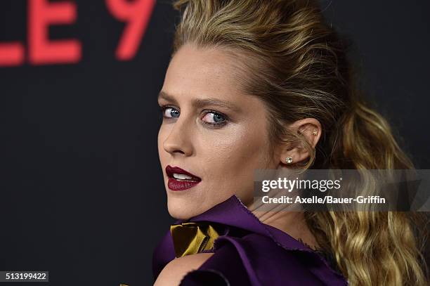 Actress Teresa Palmer arrives at the premiere of Open Road's 'Triple 9' at Regal Cinemas L.A. Live on February 16, 2016 in Los Angeles, California.