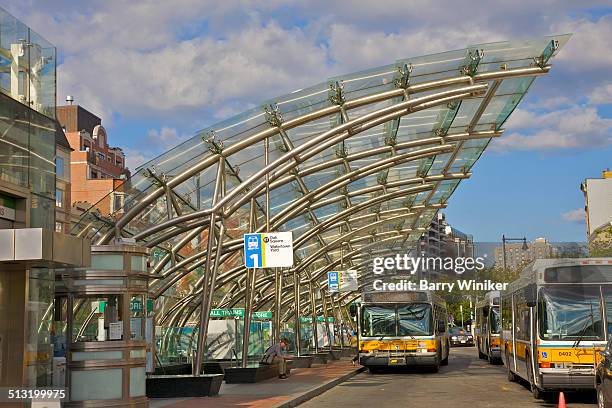 semi-circular modern glass atop boston bus station - bus station stock pictures, royalty-free photos & images