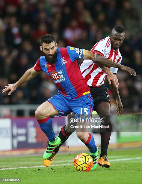 Mile Jedinak of Crystal Palace and Dame N'Doye of Sunderland compete for the ball during the Barclays Premier League match between Sunderland and...