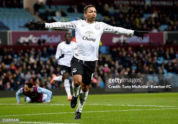 Aaron Lennon of Everton celebrates his goal during the Barclays Premier League match between Aston Villa and Everton at Villa Park on March 01, 2016...