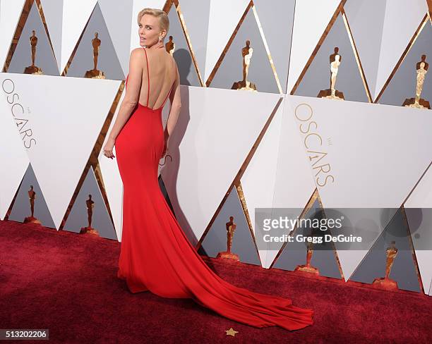 Actress Charlize Theron arrives at the 88th Annual Academy Awards at Hollywood & Highland Center on February 28, 2016 in Hollywood, California.