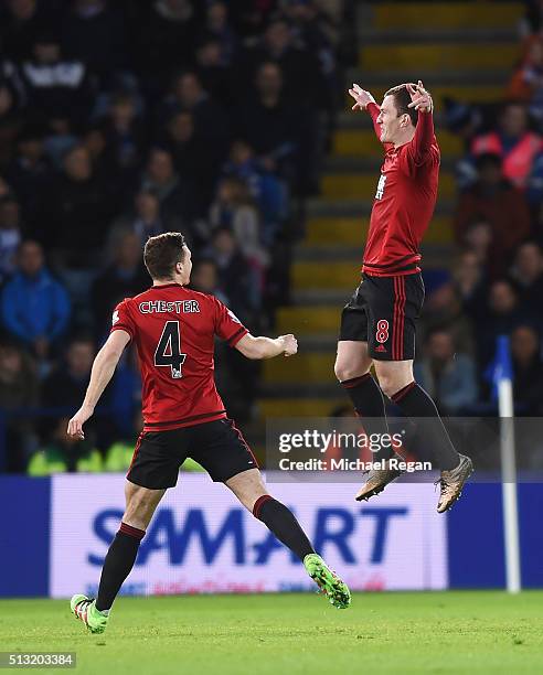 Craig Gardner of West Bromwich Albion celebrates scoring his team's second goal with his team mate James Chester during the Barclays Premier League...