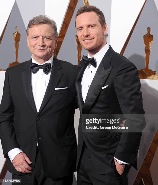 Actor Michael Fassbender and dad Josef Fassbender arrive at the 88th Annual Academy Awards at Hollywood & Highland Center on February 28, 2016 in...