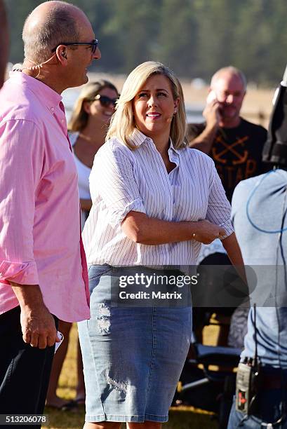 Samantha Armytage and David Koch are seen on set during a Sunrise filming at Palm Beach on March 2, 2016 in Sydney, Australia.