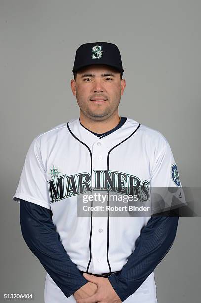 Jesus Montero of the Seattle Mariners poses during Photo Day on Saturday, February 27, 2016 at Peoria Sports Complex in Peoria, Arizona.