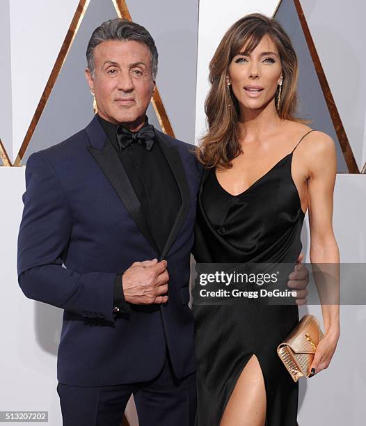 Actor Sylvester Stallone and wife Jennifer Flavin arrive at the 88th Annual Academy Awards at Hollywood & Highland Center on February 28, 2016 in...