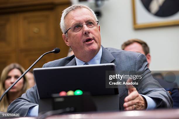 Apples General Council Bruce Sewell testifies before a House Judiciary Committee Hearing on Apple's denial of the FBI's request to provide a way to...