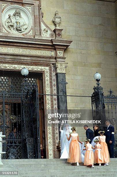 Hungarian born Andrea Meszaros, the bride of Carlo Ponti junior who is the son of Italian actress Sophia Loren and Italian producer Carlo Ponti waves...