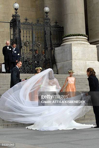 Hungarian born Andrea Meszaros, the bride of Carlo Ponti junior who is the son of Italian actress Sophia Loren and Italian producer Carlo Ponti walks...