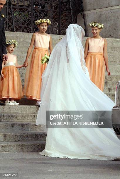 Hungarian born Andrea Meszaros, the bride of Carlo Ponti junior who is the son of Italian actress Sophia Loren and Italian producer Carlo Ponti walks...