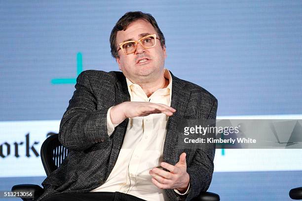 Reid Hoffman, Co-Founder and Executive Chairman of LinkedIn, speaks onstage at The New York Times New Work Summit on March 1, 2016 in Half Moon Bay,...