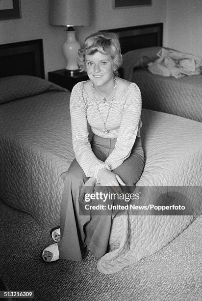 English tennis player Sue Barker in a hotel bedroom on 21st June 1976.