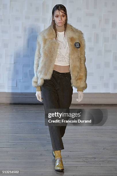 Model walks the runway during the Each X Other show as part of the Paris Fashion Week Womenswear Fall/Winter 2016/2017 on March 1, 2016 in Paris,...