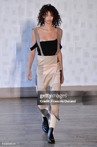 Model walks the runway during the Each X Other show as part of the Paris Fashion Week Womenswear Fall/Winter 2016/2017 on March 1, 2016 in Paris,...