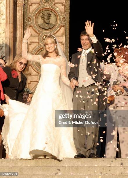 Carlo Ponti Jr leaves St. Stephen's Basilica with his wife Andrea Meszaros September 18, 2004 in Budapest, Hungary.