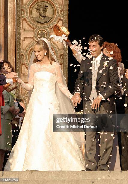 Carlo Ponti Jr leaves St. Stephen's Basilica with his wife Andrea Meszaros on September 18, 2004 in Budapest, Hungary.