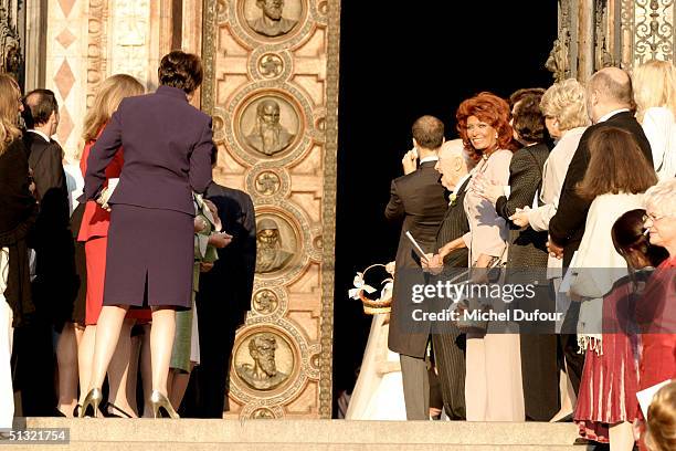 Carlo Ponti Jr leaves St. Stephen's Basilica with his wife Andrea Meszaros on September 18, 2004 in Budapest, Hungary.