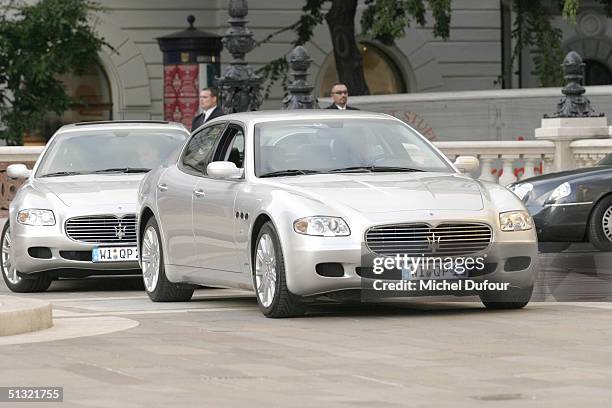 Carlo Ponti Jr leaves St. Stephen's Basilica with his wife Andrea Meszaros September 18, 2004 in Budapest, Hungary.