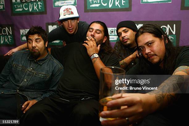 The Deftones pose for photographs before "MTV Icon 2004 - The Cure" at Old Billingsgate Market on September 17, 2004 in London. The annual live...