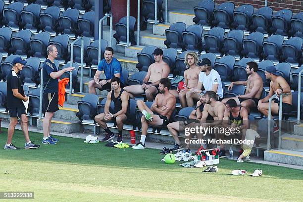 Sean Wellman speaks to the players during a training session at St.Bernard's College on March 2, 2016 in Melbourne, Australia.