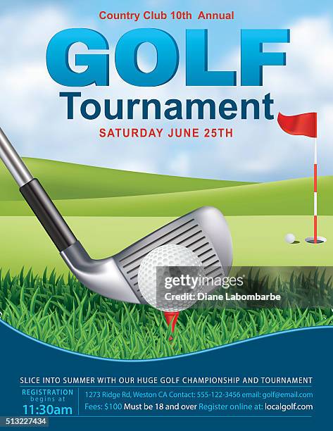 elegant golf tournament template with putting green and flag - golf club stock illustrations