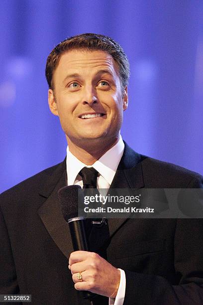 Chris Harrison, star of the ABC show The Bachelor and The Bachelorette acts as host this year at the finals of the 2004 Miss America Pageant in The...