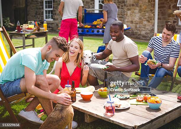 group of friends at a bbq - summer garden party bildbanksfoton och bilder