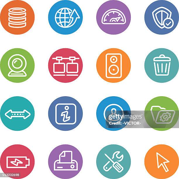 computer icons set - circle line series - printer security stock illustrations