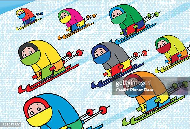 overcrowded ski slope - looking back stock illustrations