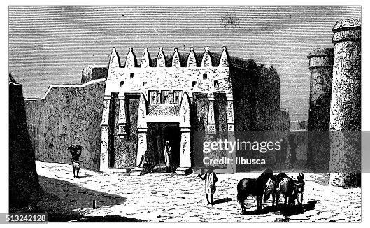 Antique illustration of 19th century building in Ségou (Mali) Antique illustration of 19th century building in Ségou (Mali)