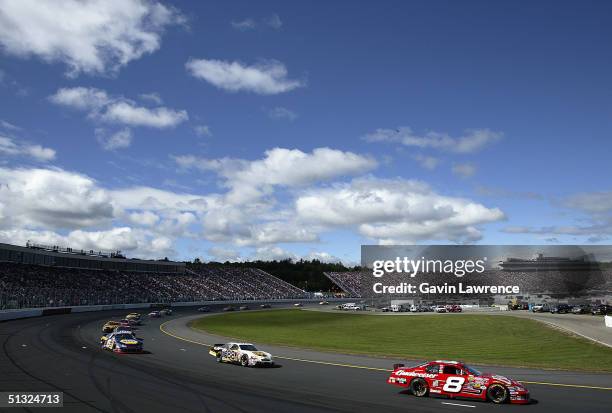 Dale Earnhardt Jr drives the Budweiser Chevrolet during the NASCAR Nextel Cup Series Sylvania 300 on September 19, 2004 at New Hampshire...