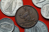 Coins of Ireland. Hen with chickens