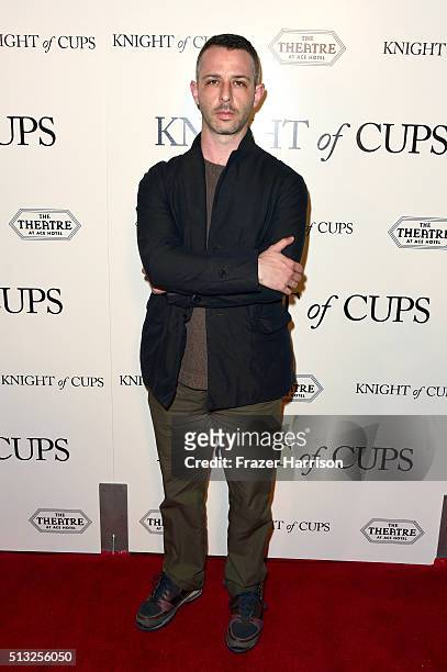 Actor Jeremy Strong attends the premiere of Broad Green Pictures' "Knight Of Cups" on March 1, 2016 in Los Angeles, California.