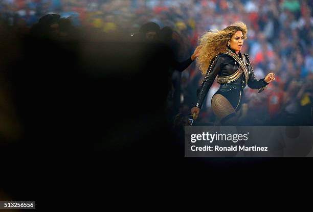 Beyonce performs during the Pepsi Super Bowl 50 Halftime Show at Levi's Stadium on February 7, 2016 in Santa Clara, California.