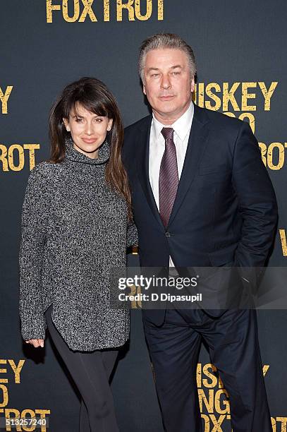 Alec Baldwin and wife Hilaria Baldwin attend the "Whiskey Tango Foxtrot" world premiere at AMC Loews Lincoln Square 13 theater on March 1, 2016 in...