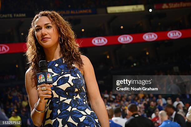 Reporter Rosalyn Gold-Onwude as the Atlanta Hawks face the Golden State Warriors on March 1, 2016 at Oracle Arena in Oakland, California. NOTE TO...